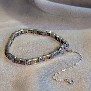 Vintage Sterling Silver Link Tennis Bracelet 7" *** missing one colored stone **